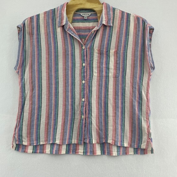Orvis Striped Linen Blend Sleeveless Button Front‎ Shirt XL Multicolor Summer - Picture 2 of 9